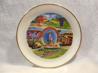 Vintage Flintstones Bedrock City Custer Sd Ceramic Souvenir Plate 7 " Gold Trim