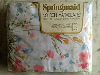 Vintage No - Iron Marvelaire By Springmaid Double Fitted Sheet Nip Summer Floral