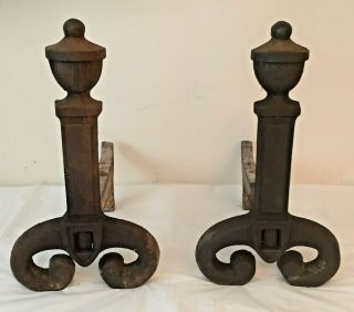 Antique Cast Iron 100,  Year Old Gothic Andirons / Fireplace Tools