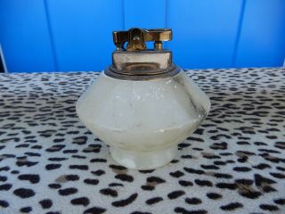 Vintage Stone/ Marble Table Lighter Cream & Gray Dome Gold Tone Metal Old Retro