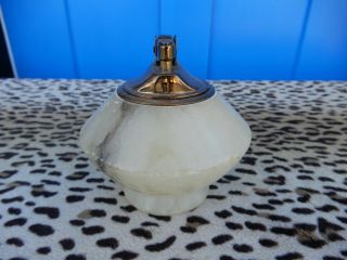 Vintage Stone/ Marble Table Lighter Cream & Gray Dome Gold Tone Metal Old Retro 3