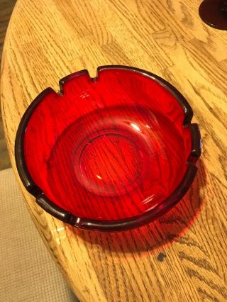 Ruby Red Depression Glass Ashtray,  6 1/2” Round,  2 1/2” Tall