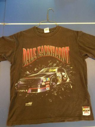 Vintage 90s Dale Earnhardt The Intimidator 3 Black T - Shirt Racing Nascar Size L