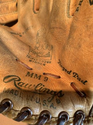 Vintage Mickey Mantle Rawlings Baseball Glove Triple Crown Winner MM9 Left Hand 2