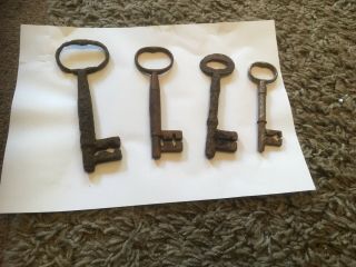 4 Old Antique/vintage Assorted Rusty Keys.  From An Old Disused Church.