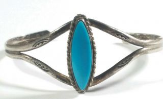 Vintage Navajo Signed B Sterling Silver Braided Turquoise 5.  25 " Cuff Bracelet