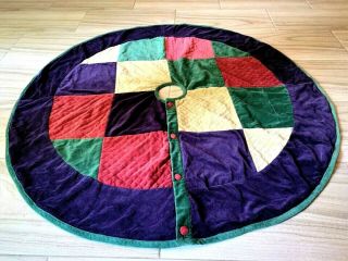 Vintage Pattern Christmas Tree Skirt With Buttons Quilted 52 " Soft Velour Cotton