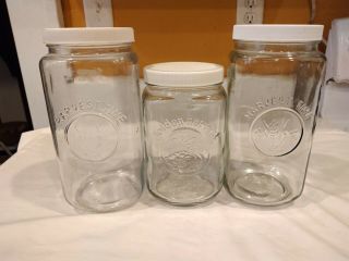 Harvest Time Glass Canisters Storage Jars White Lid Set Of 3 Vintage