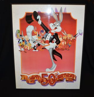 Warner Bros Happy 50th Birthday Bugs Bunny Laminated Picture Vintage 1990
