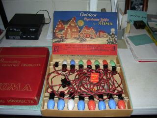 Vintage Noma Christmas Light Set W/ Swirl Bulbs & Orig.  Box - 1950 