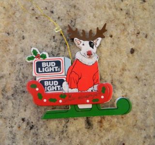 Vintage 1987 Anheuser Busch Bud Light Spuds Mackenzie Wooden Christmas Ornament