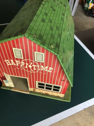 Vintage Mar Toys Happi Time Tin Farm Toy Red Barn And Green Roof Happy Time