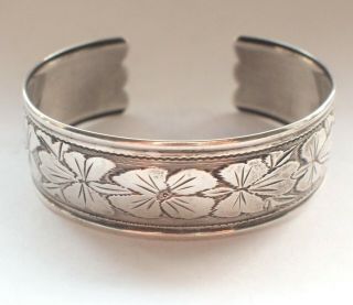 Stunning Thick Big Antique 925 Sterling Silver Bangle Engraved Retro Flower 20g 2