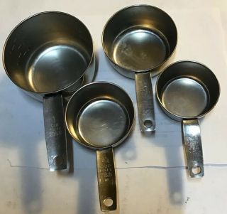 Vintage Set Of 4 Foley Script Measuring Cups Stainless 1/4,  1/3,  1/2 & 1 Cup