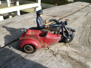 Antique Cast Iron Champion Motorcycle Toy Vintage Police Side Car Htf 4 " Old Cop