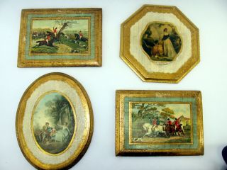 Vintage Italian Florentine Wooden Gilt Wall Plaques Colors Gold White