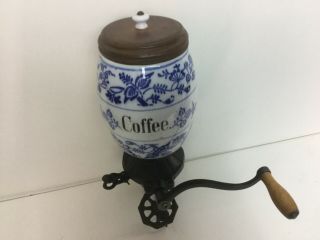 Gorgeous Vintage Antique Dutch? Blue & White Wall Mount Coffee Grinder Mill 3