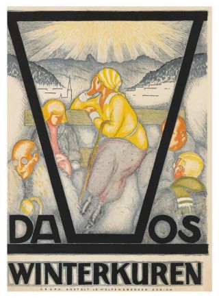 1916 Swiss Travel Poster Davos “winterkuren” Burkhard Mangold