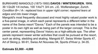 1916 Swiss Travel Poster DAVOS “Winterkuren” Burkhard Mangold 2