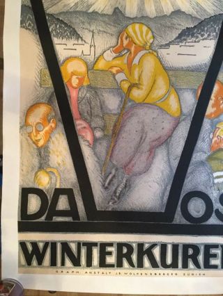 1916 Swiss Travel Poster DAVOS “Winterkuren” Burkhard Mangold 3