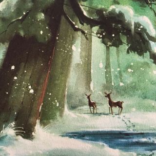 Vintage Mid Century Christmas Greeting Card Deer In Snowy Forest Brian Day