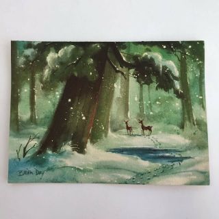 Vintage Mid Century Christmas Greeting Card Deer In Snowy Forest Brian Day 2