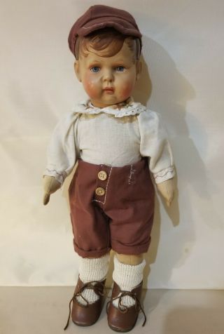 11.  5 " Celuloid Head/cloth Body Straw Stuffed Kathe Kruse Style Marked Boy Doll