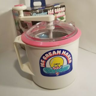 Vtg Donvier Pink Chillfast Ice Cream Maker Machine Handcrank 2 Pint Complete