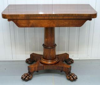 Circa 1830 William Iv Rosewood Folding Games/card Table With Lion Hairy Paw Feet