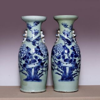Large Chinese Porcelain Qing Dynasty Old Vase Bean Green Glaze Flowers Bottle