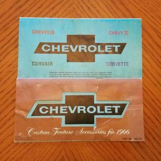 2 Chevrolet Feature Accessories 1966 Chevelle Corvair Corvette Chevy Ii Booklets