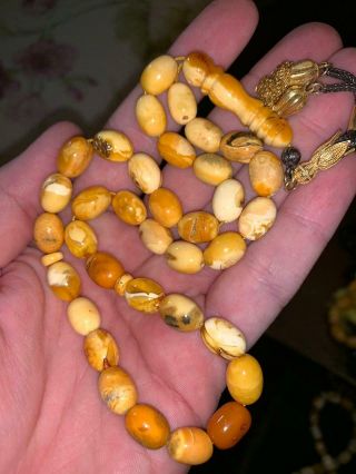 Antique Egg Yolk Butterscotch Baltic Amber Islamic Prayer Beads Tasbih 26.  65gram