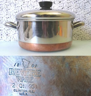 Vtg 1801 Revere Ware 2 Qt 95i Dutch Oven Stockpot Pan Copper Clad Stainless Usa