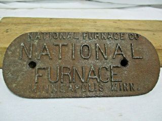 Antique Cast Iron National Furnace Plaque Sign Nameplate Rare Minneapolis Mn