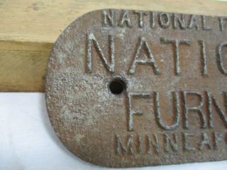 Antique Cast Iron NATIONAL FURNACE Plaque Sign nameplate Rare Minneapolis MN 2