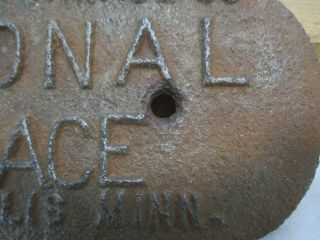 Antique Cast Iron NATIONAL FURNACE Plaque Sign nameplate Rare Minneapolis MN 3