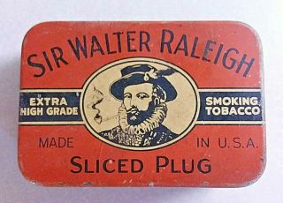 Small Sir Walter Raleigh Sliced Plug Flat Pocket Tobacco Tin -