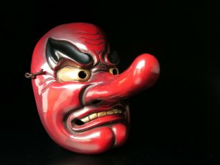 Japanese Handmade Tengu Mask Noh Kyougen Kagura Demon Mask Bugaku