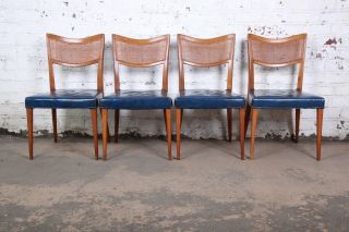 Harvey Probber Mid - Century Modern Mahogany And Cane Dining Chairs,  Set Of Four