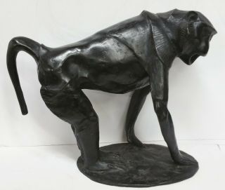 Lg Heavy Antique Silvio Tofanari Art Deco Bronze Baboon Animal Sculpture Statue