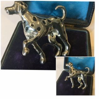Vintage Jewellery Rare Silver & Enamal Dalmatian Dog Brooch Dress Pin
