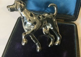 Vintage Jewellery Rare Silver & Enamal Dalmatian Dog Brooch Dress Pin 2