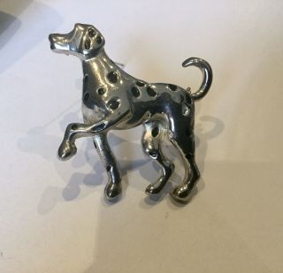 Vintage Jewellery Rare Silver & Enamal Dalmatian Dog Brooch Dress Pin 3