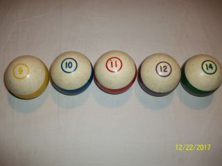 Vintage Pool Balls 9,  10,  11,  12 & 14 Ball