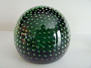 Vintage Whitefriars Art Glass Controlled Bubble Paperweight Green