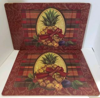 Set Of 4 Vintage Pimpernel Christmas Plaid Pineapple Placemats Pamela Gladding