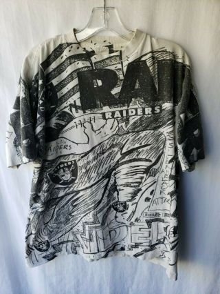 Rare Vintage 90s Oakland Raiders Magic Johnson Nfl All Over Print Shirt Mens M L