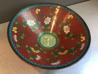 Antique Vtg Chinese Cloisonné Enameled Floral Bowl 8 "