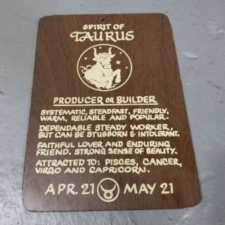 Vintage Wood Plaque Spirit Of Taurus Zodiac Wall Hanging Horoscope Horoscope
