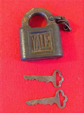 Vintage Antique Metal/ Brass Lock Padlock W/ Key - Yale